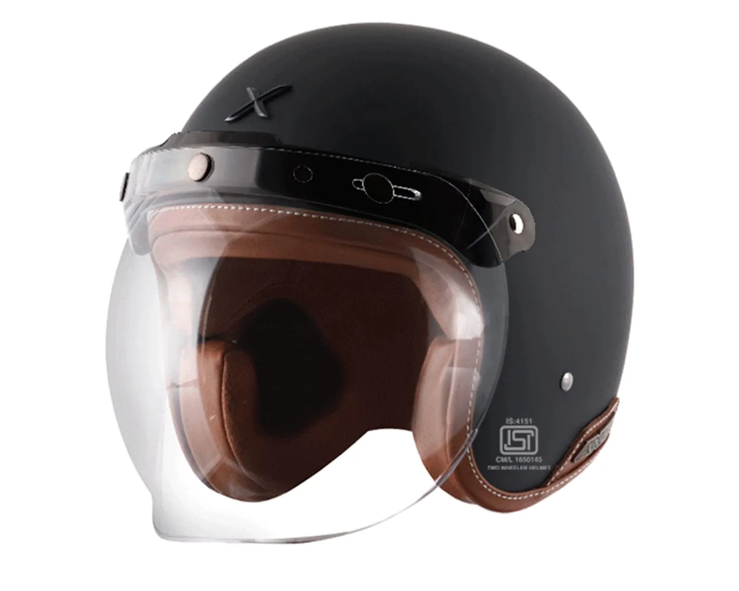 AXOR Jet Leather Dull Black Half Face Helmet