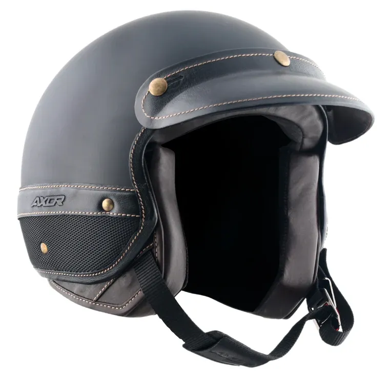 AXOR Retro Jet Alpha Dull Black Half Face Helmet