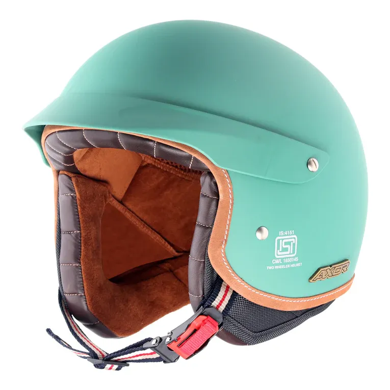 AXOR Retro Jet West With Peak Dull Aqua Green Half Face Helmet