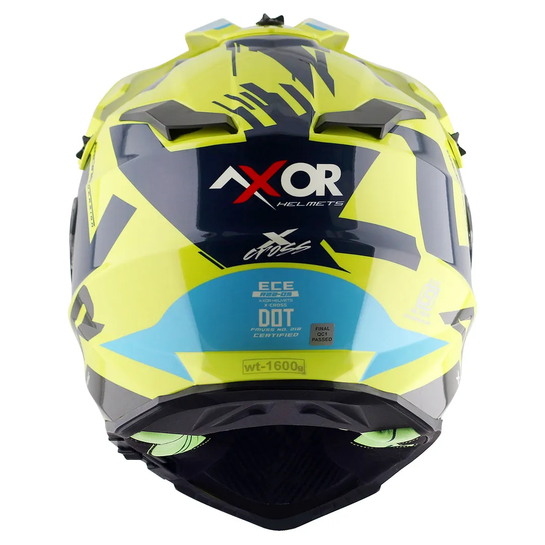AXOR X Cross X1 Dual Visor Neon Yellow Blue Off Road Helmet