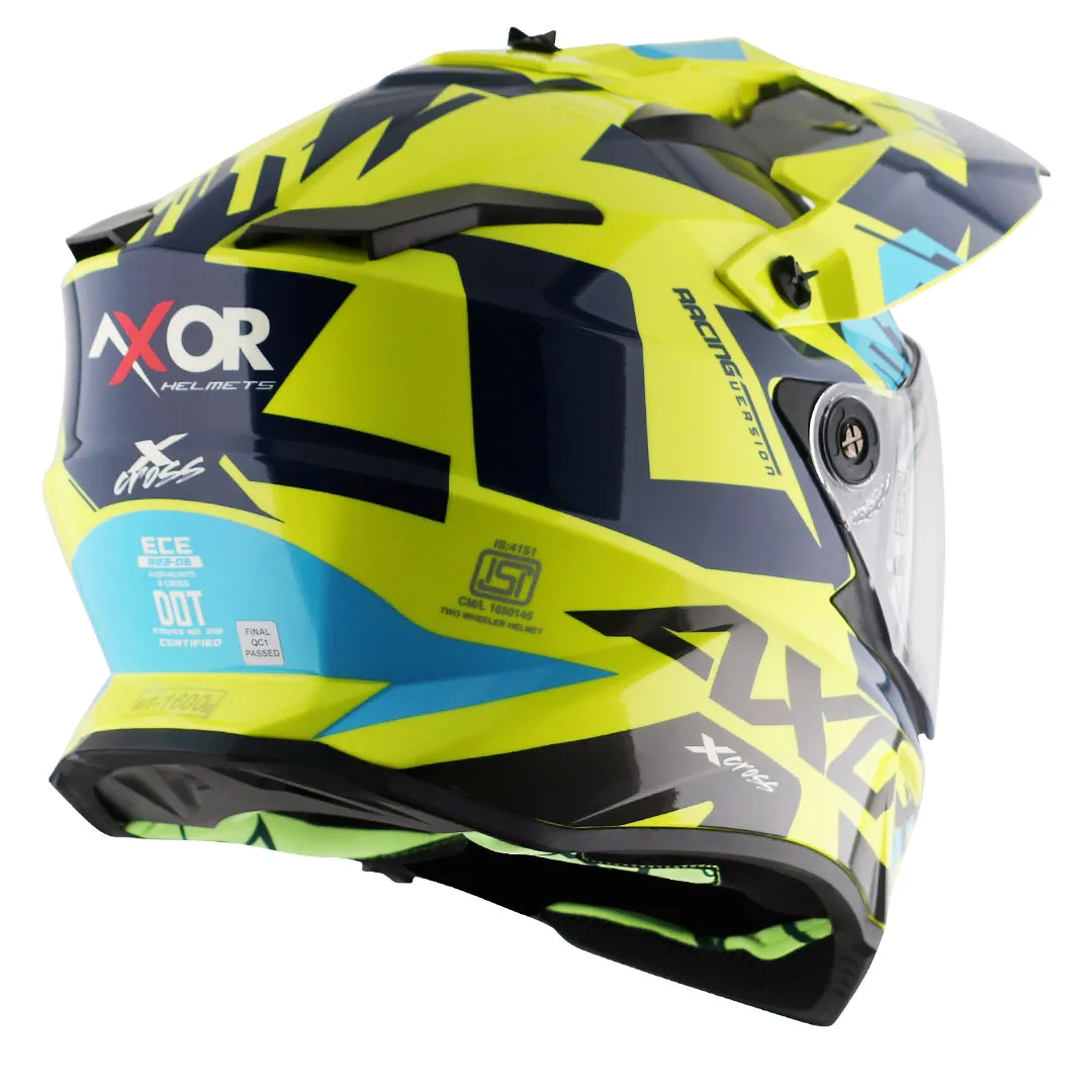 AXOR X Cross X1 Dual Visor Neon Yellow Blue Off Road Helmet