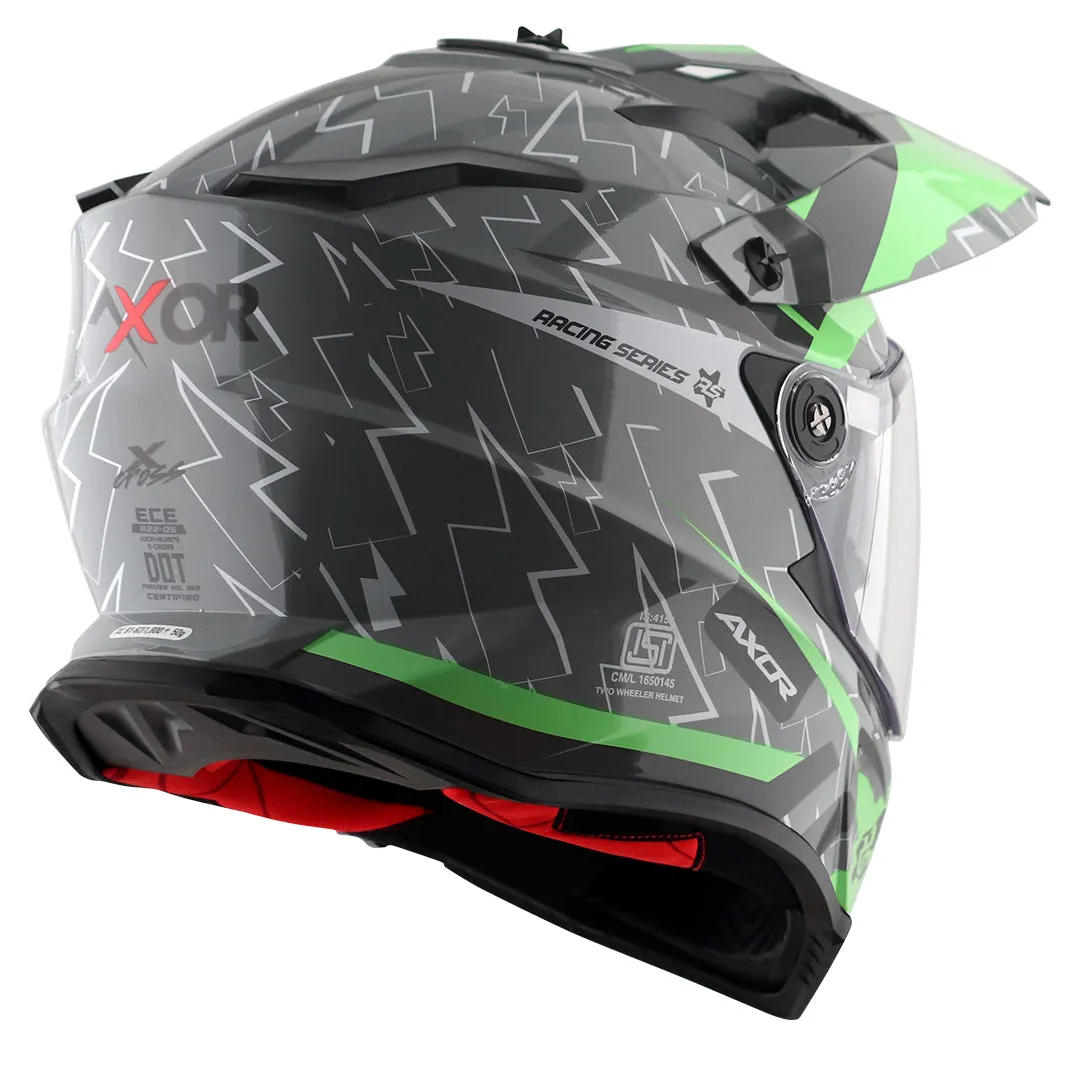 AXOR X Cross Flash Dual Visor Cool Grey Green Off Road Helmet