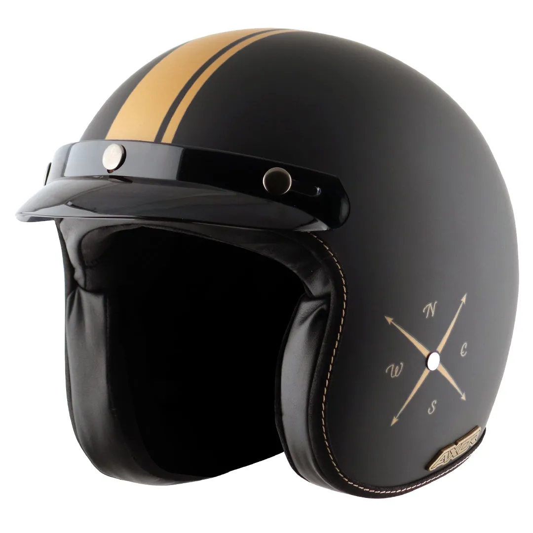 AXOR Retro Jet Euro Globe Dull Black Half Face Helmet
