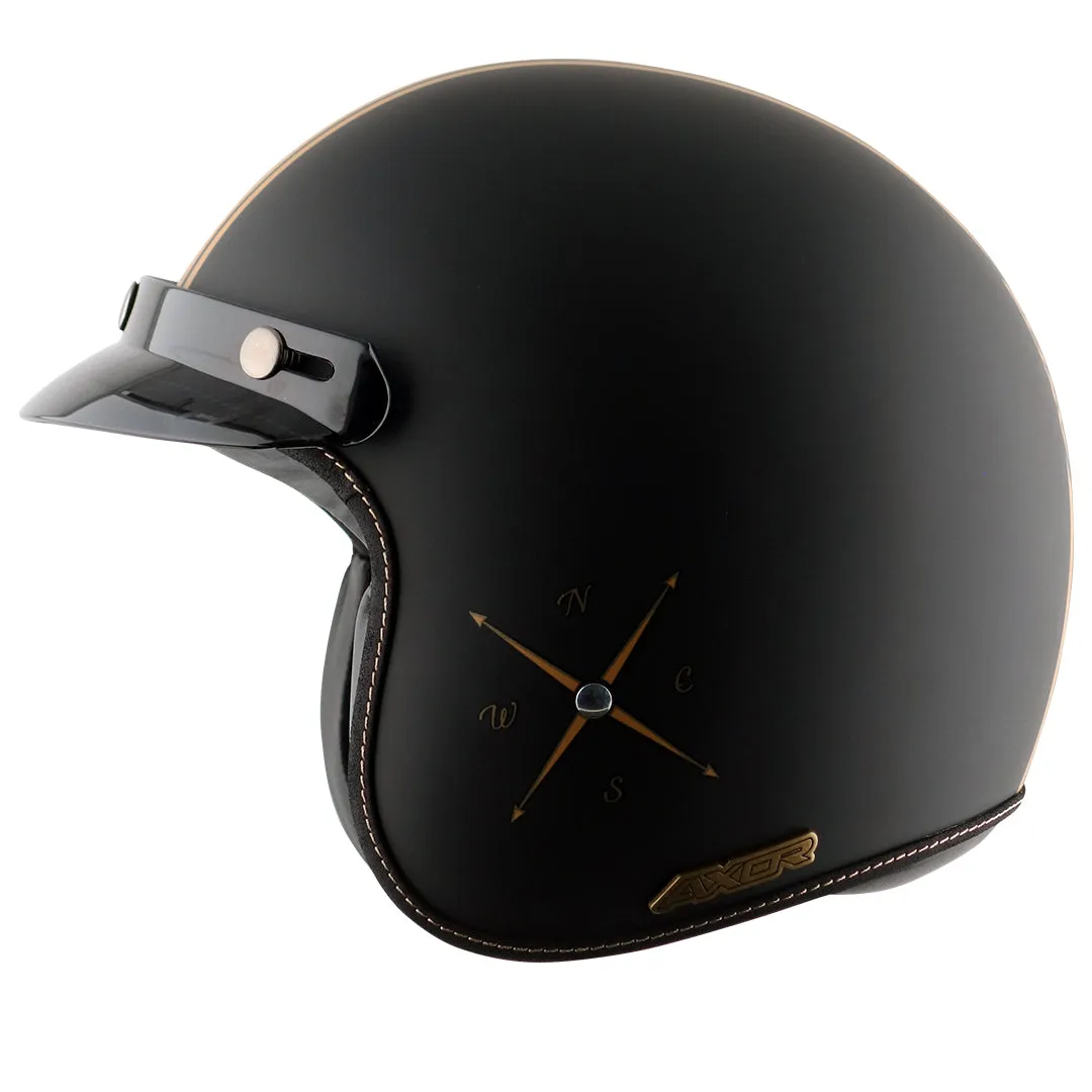 AXOR Retro Jet Euro Globe Dull Black Half Face Helmet
