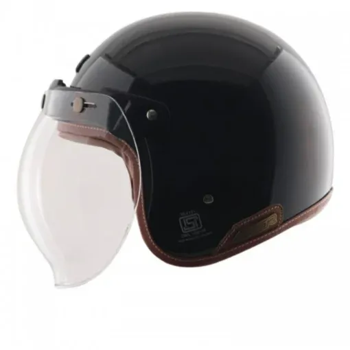 AXOR Retro Jet Leather Black Half Face Helmet
