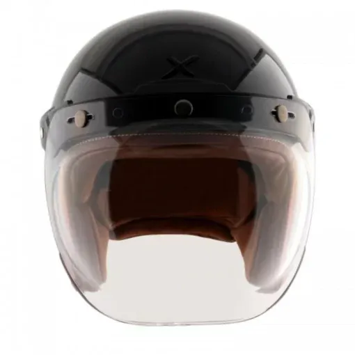 AXOR Retro Jet Leather Black Half Face Helmet