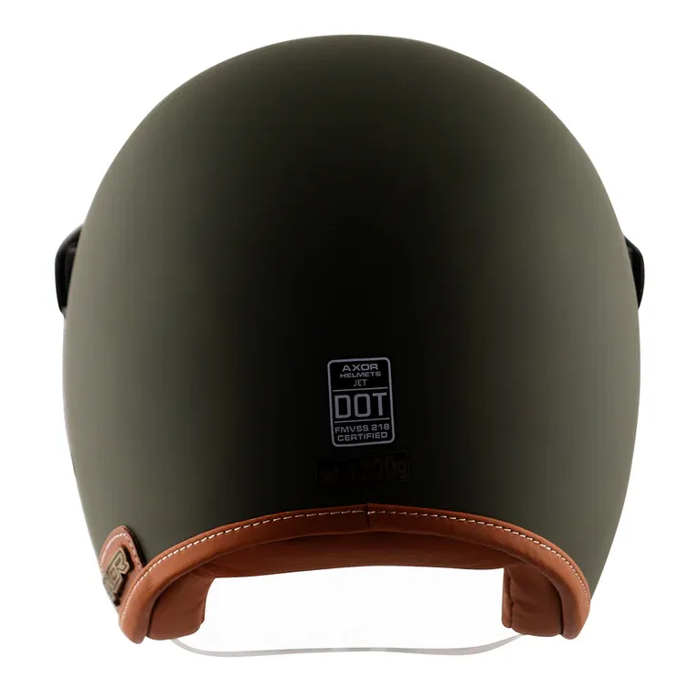 AXOR Retro Jet Leather Dull Battle Green Half Face Helmet