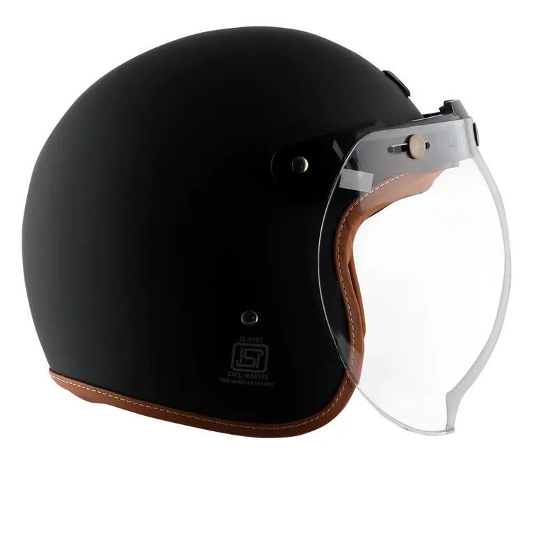 AXOR Retro Jet Leather Dull Black Half Face Helmet