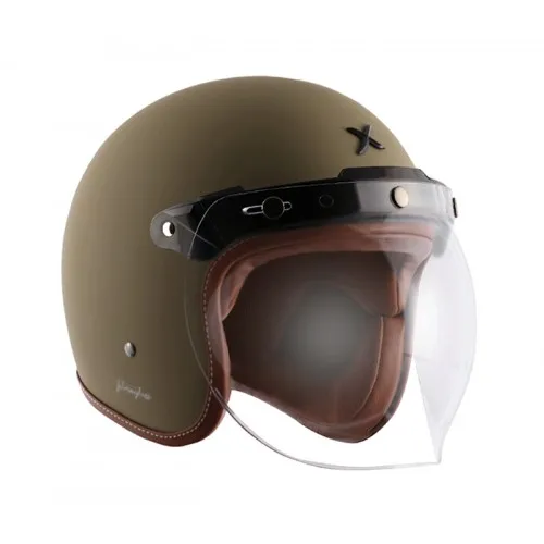 AXOR Retro Jet Leather Dull Desert Storm Half Face Helmet