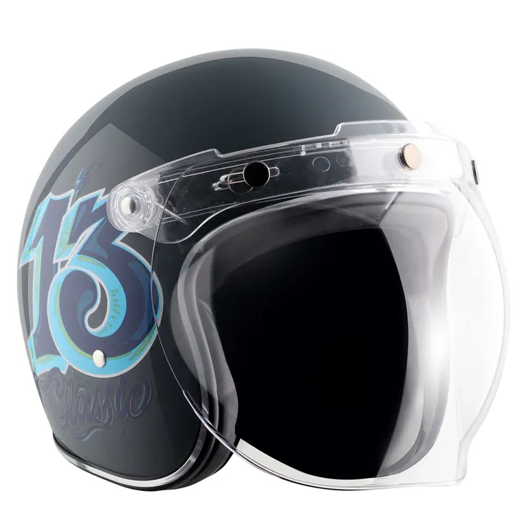 AXOR Retro Jet Sportz C13 Anthena Grey Blue Half Face Helmet