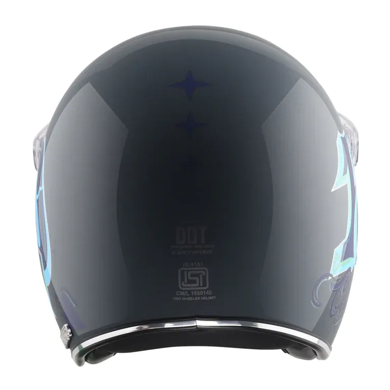 AXOR Retro Jet Sportz C13 Anthena Grey Blue Half Face Helmet