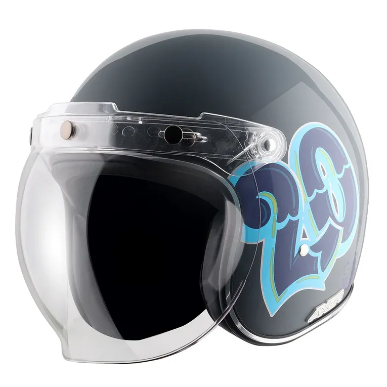 AXOR Retro Jet Sportz C13 Athena Grey Blue Half Face Helmet