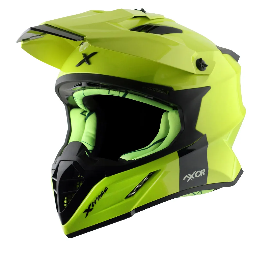 AXOR X Cross Dual Visor Sc Neon Yellow Green Off Road Helmet