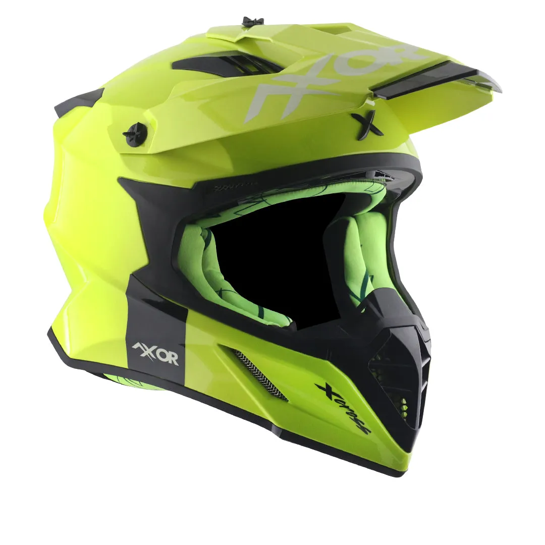 AXOR X Cross Dual Visor Sc Neon Yellow Green Off Road Helmet