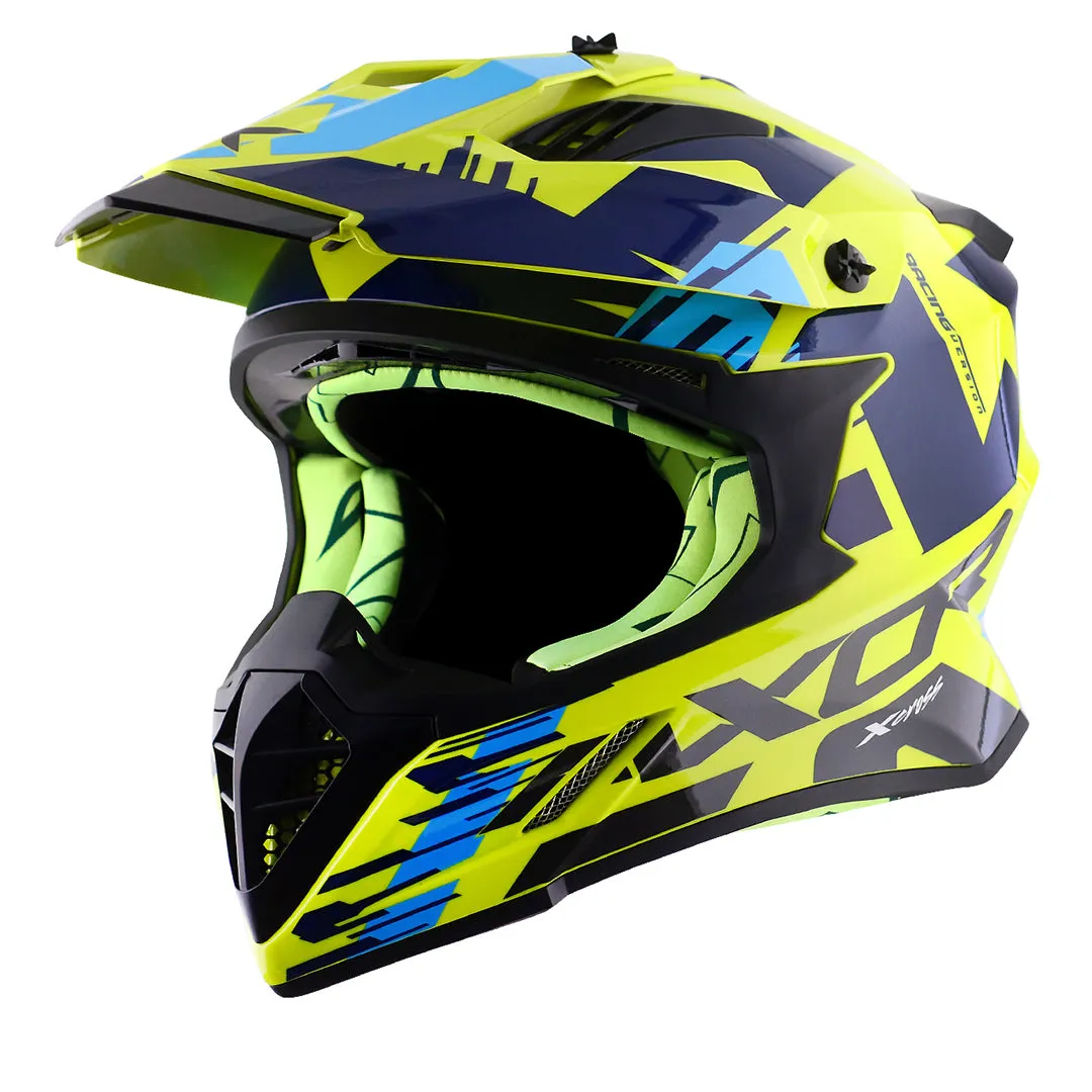 AXOR X Cross X1 Neon Yellow Blue Off Road Helmet