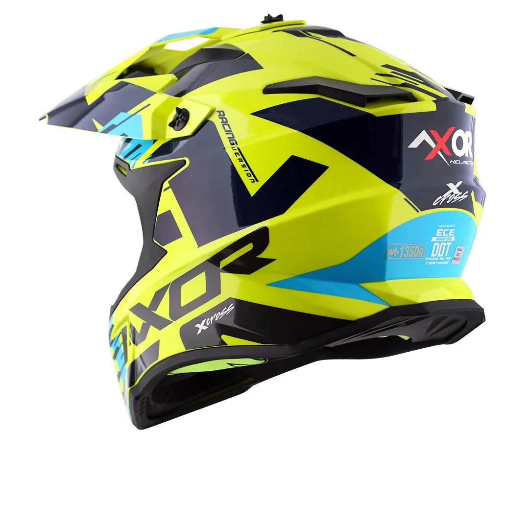 AXOR X Cross X1 Neon Yellow Blue Off Road Helmet