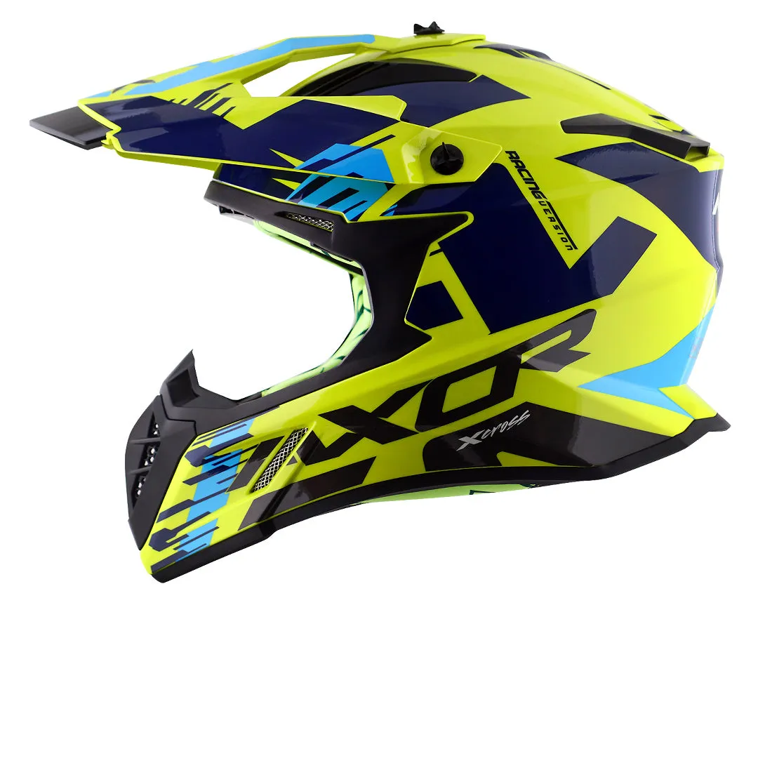 AXOR X Cross X1 Neon Yellow Blue Off Road Helmet