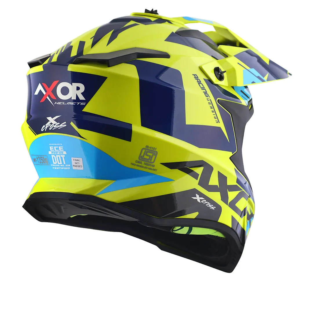 AXOR X Cross X1 Neon Yellow Blue Off Road Helmet