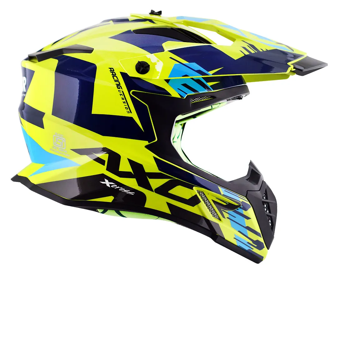 AXOR X Cross X1 Neon Yellow Blue Off Road Helmet