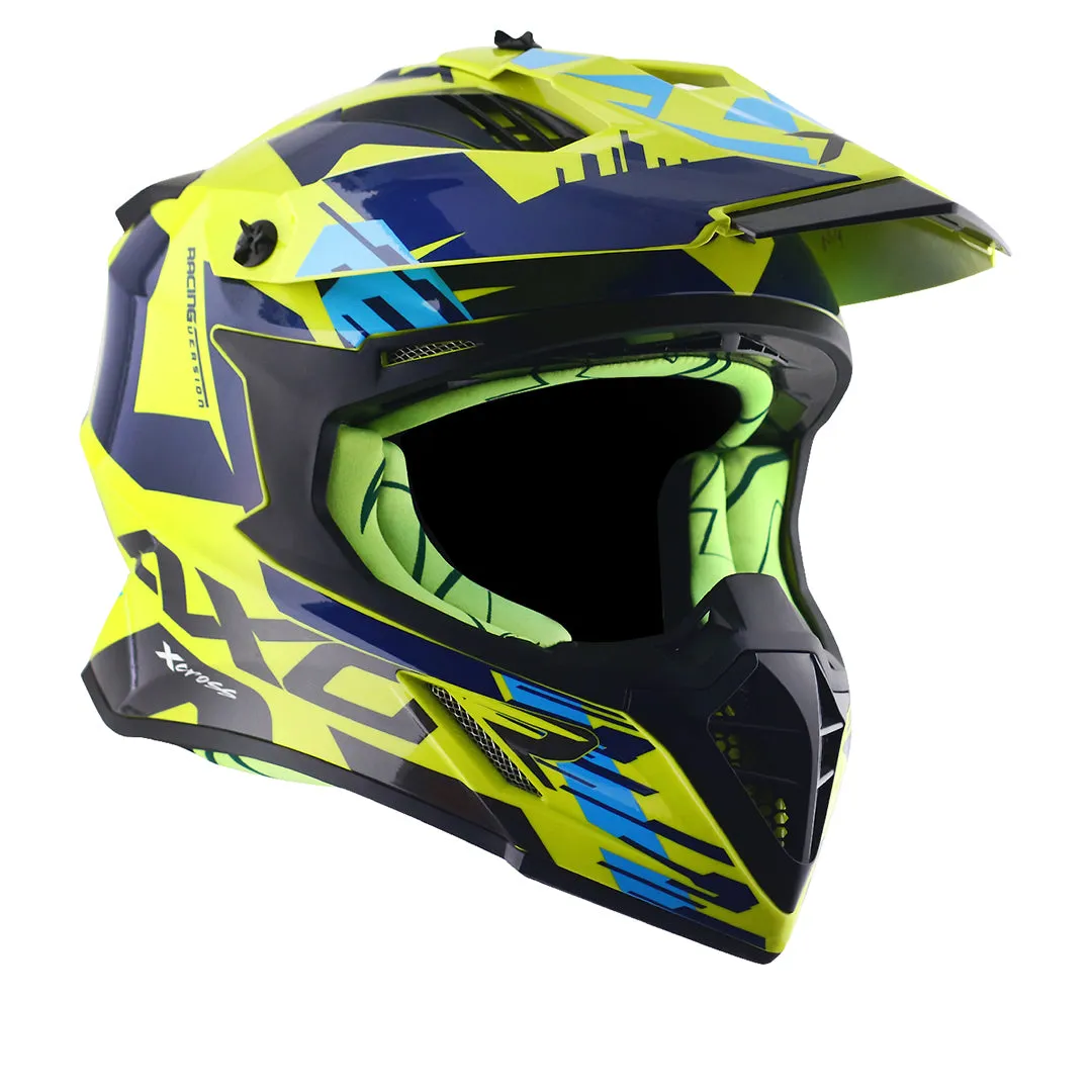 AXOR X Cross X1 Neon Yellow Blue Off Road Helmet