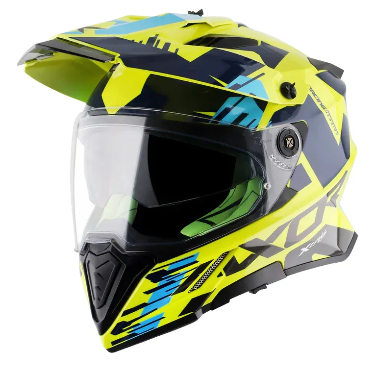 AXOR X Cross Dual Visor X1 Neon Yellow Blue Off Road Helmet