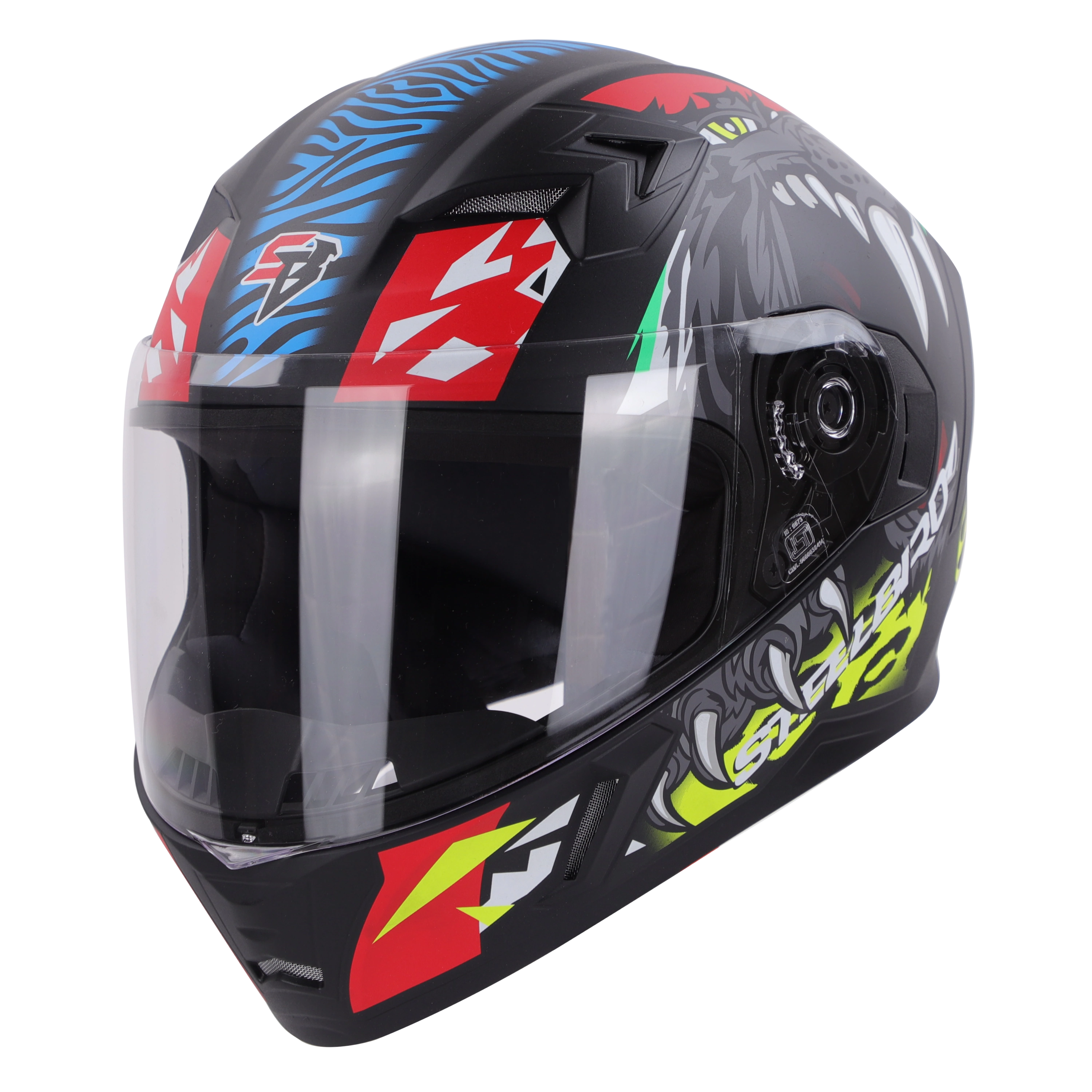 STEELBIRD Sba 21 Iss Pantha Glossy Black With Red Neon Full Face Helmet