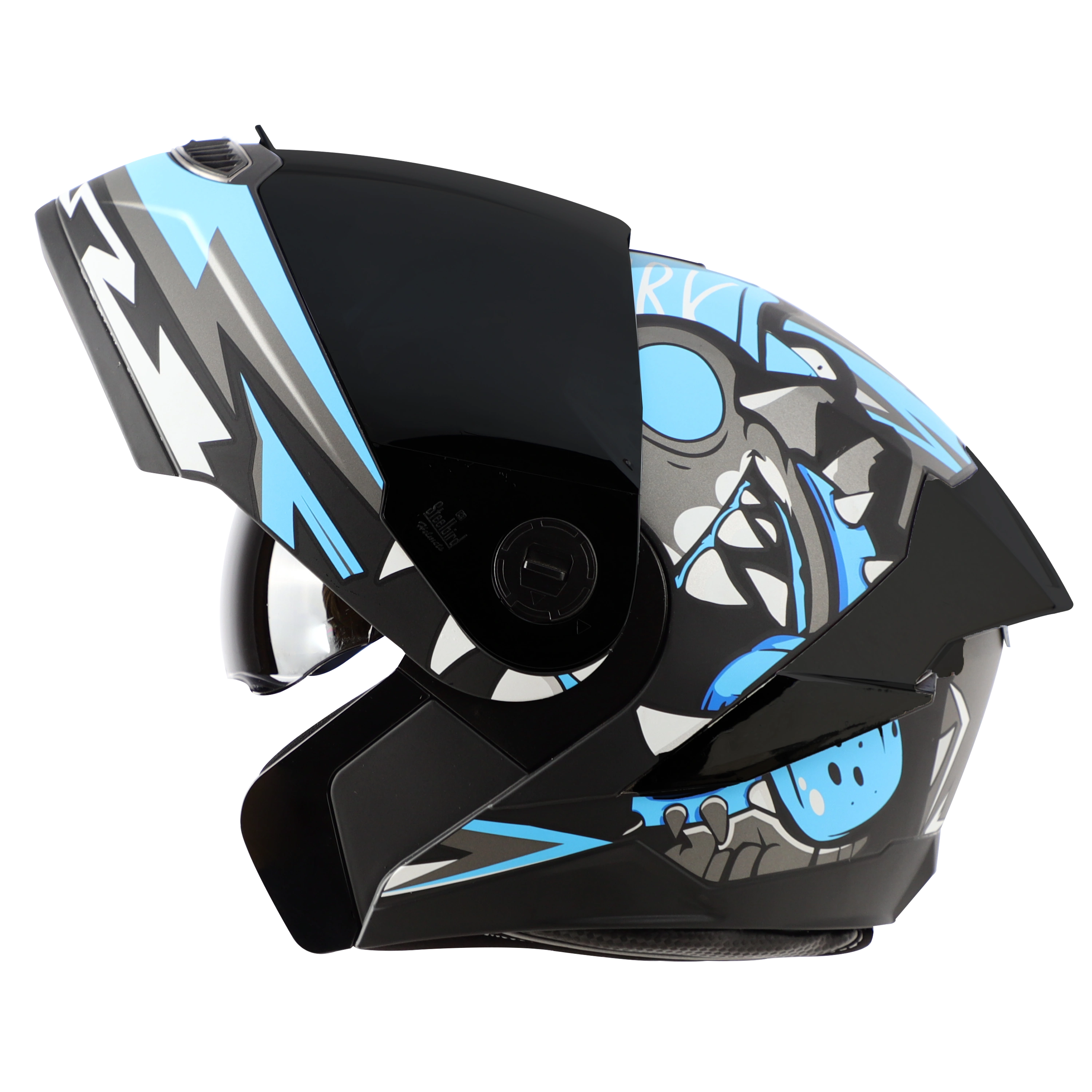 STEELBIRD Sba 8 Sharky Black Jazz Blue Flip Up Helmet