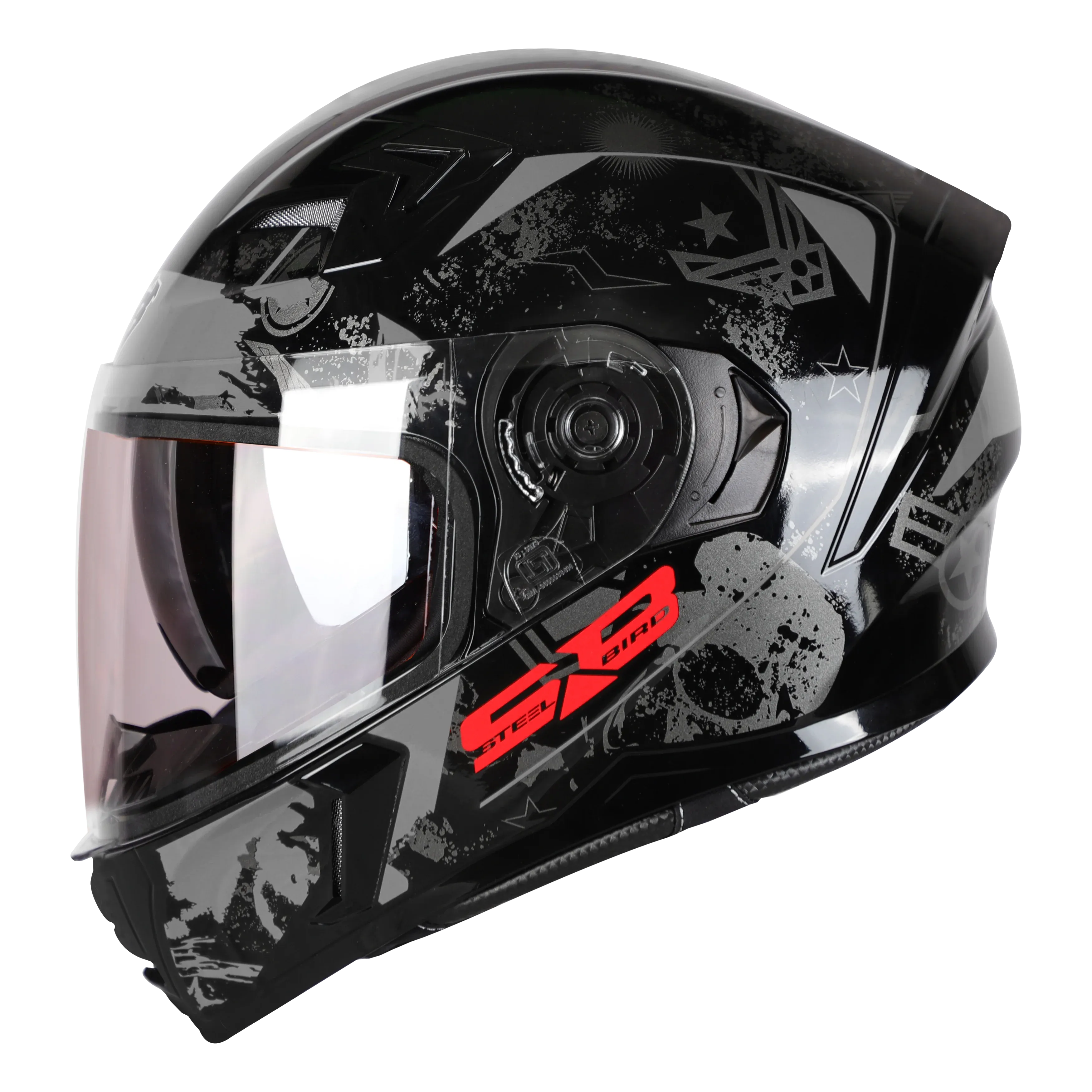 STEELBIRD Sba 21 Iss Combat Glossy Black Grey Full Face Helmet