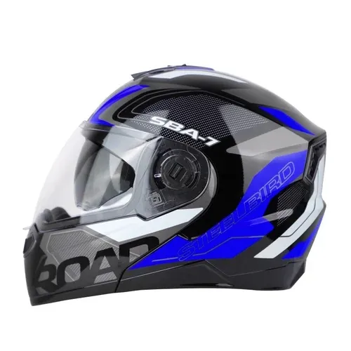 STEELBIRD Sba 7 Iss Road Glossy Black Blue Full Face Helmet
