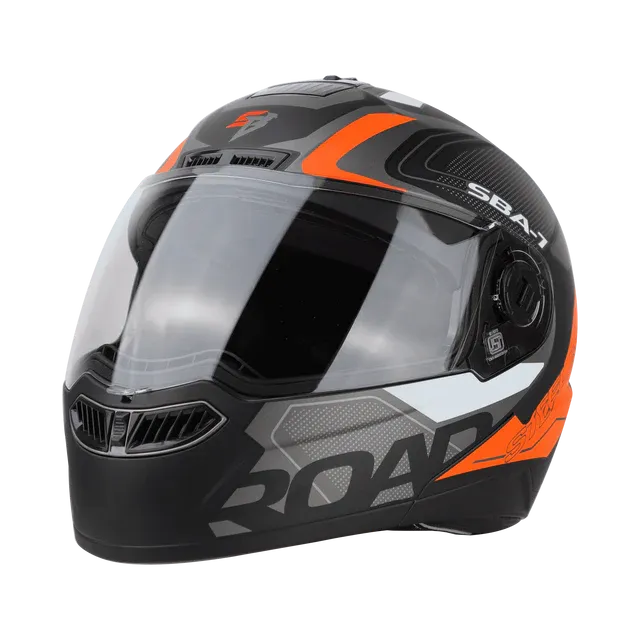 STEELBIRD Sba 7 Iss Road Glossy Black Orange Full Face Helmet