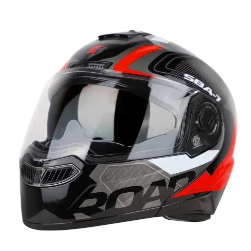 STEELBIRD Sba 7 Iss Road Glossy Black Red Md Clear Inner Full Face Helmet