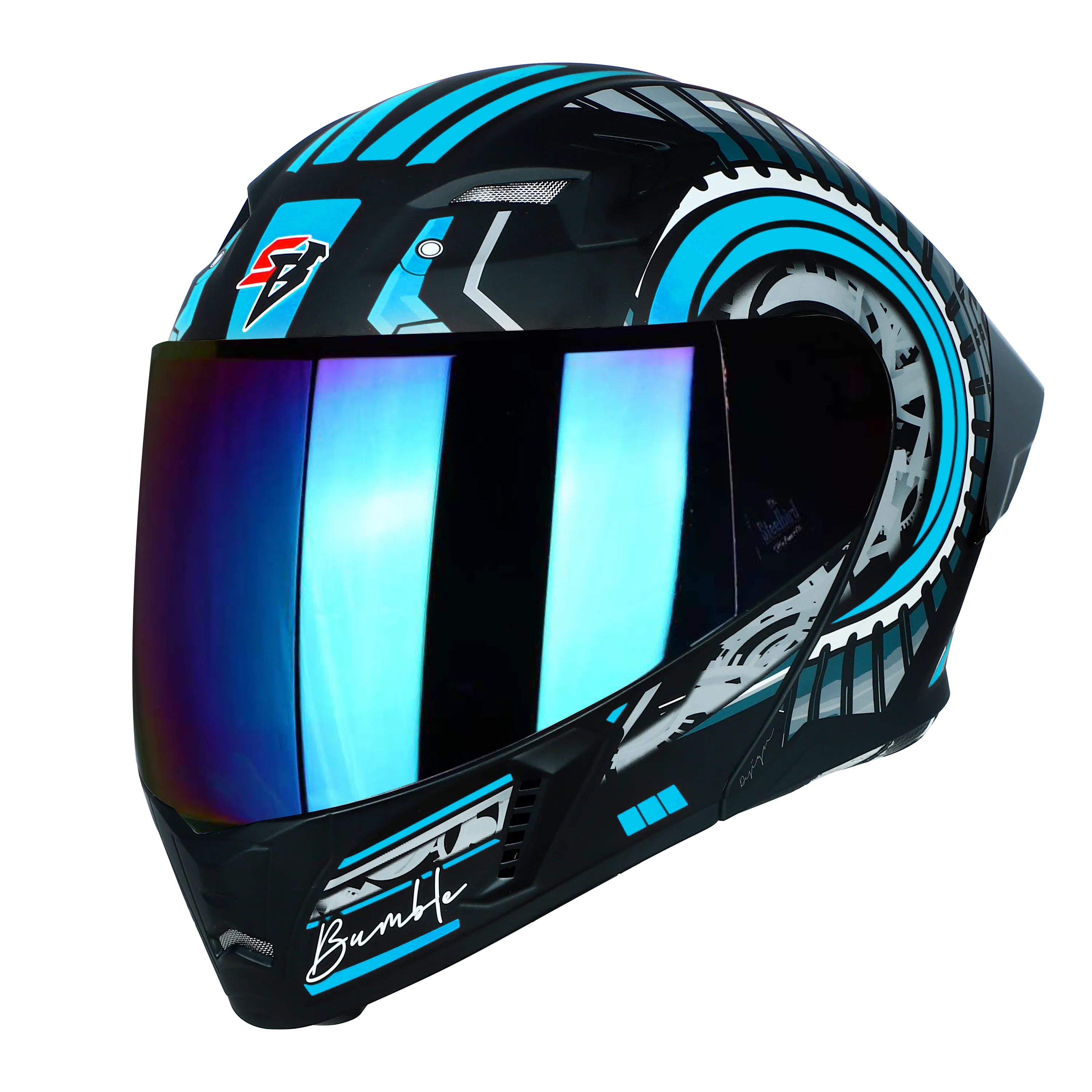 STEELBIRD Sba 20 Iss Bumble Glossy Black Jazz Blue Full Face Helmet