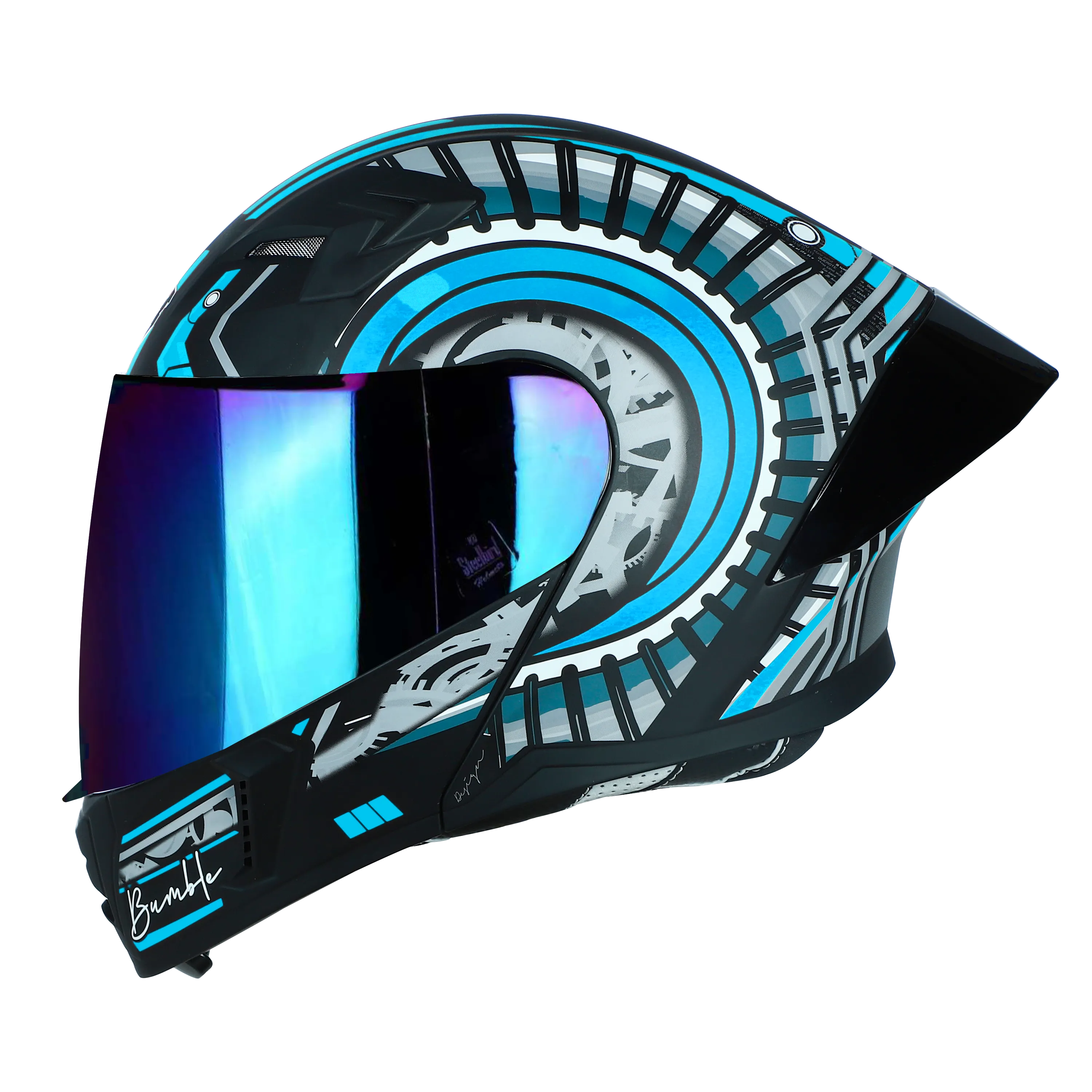 STEELBIRD Sba 20 Iss Bumble Glossy Black Jazz Blue Full Face Helmet