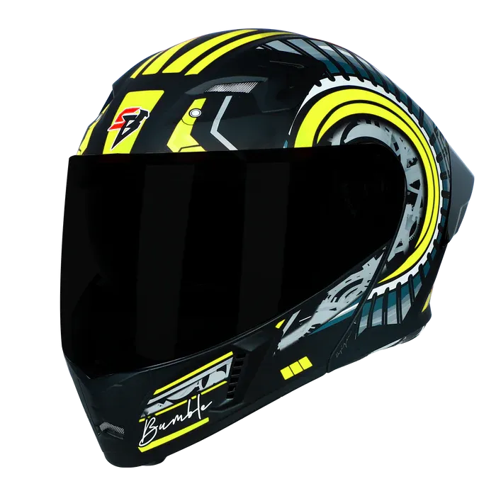 STEELBIRD Sba 20 Iss Bumble Glossy Black Neon Full Face Helmet