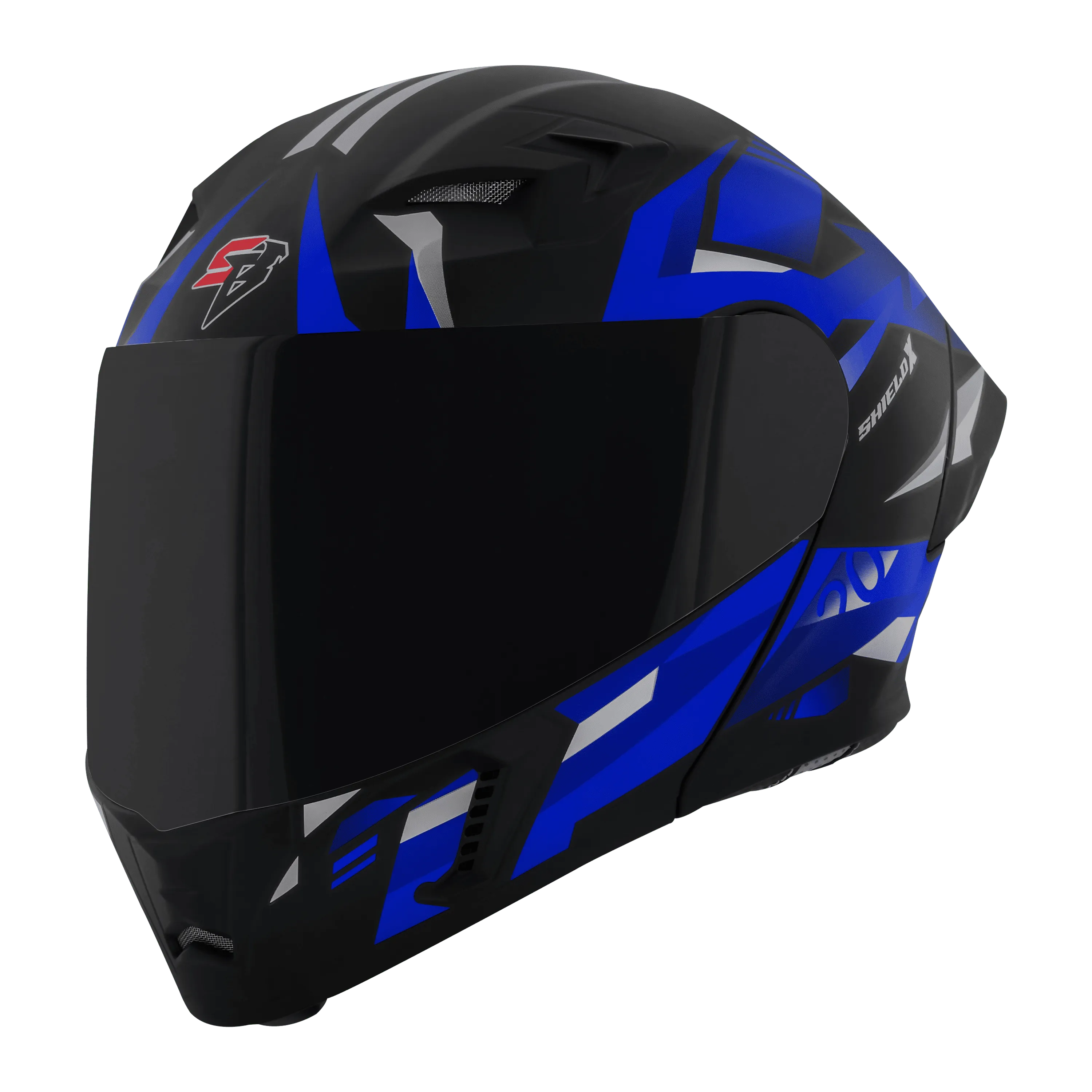 STEELBIRD Sba 20 Shield X Glossy Black Blue Flip Up Helmet