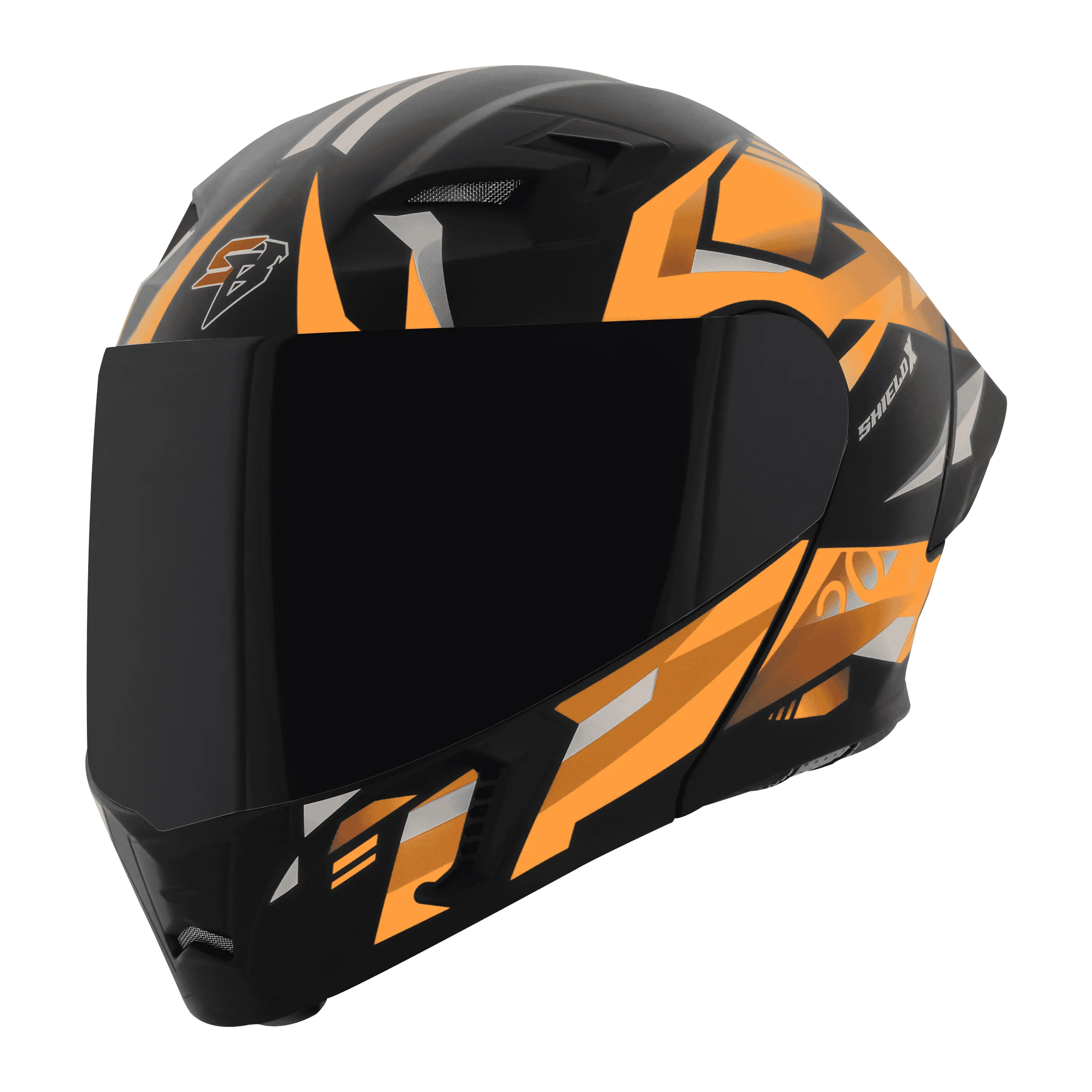 STEELBIRD Sba 20 Shield X Glossy Black Orange Flip Up Helmet