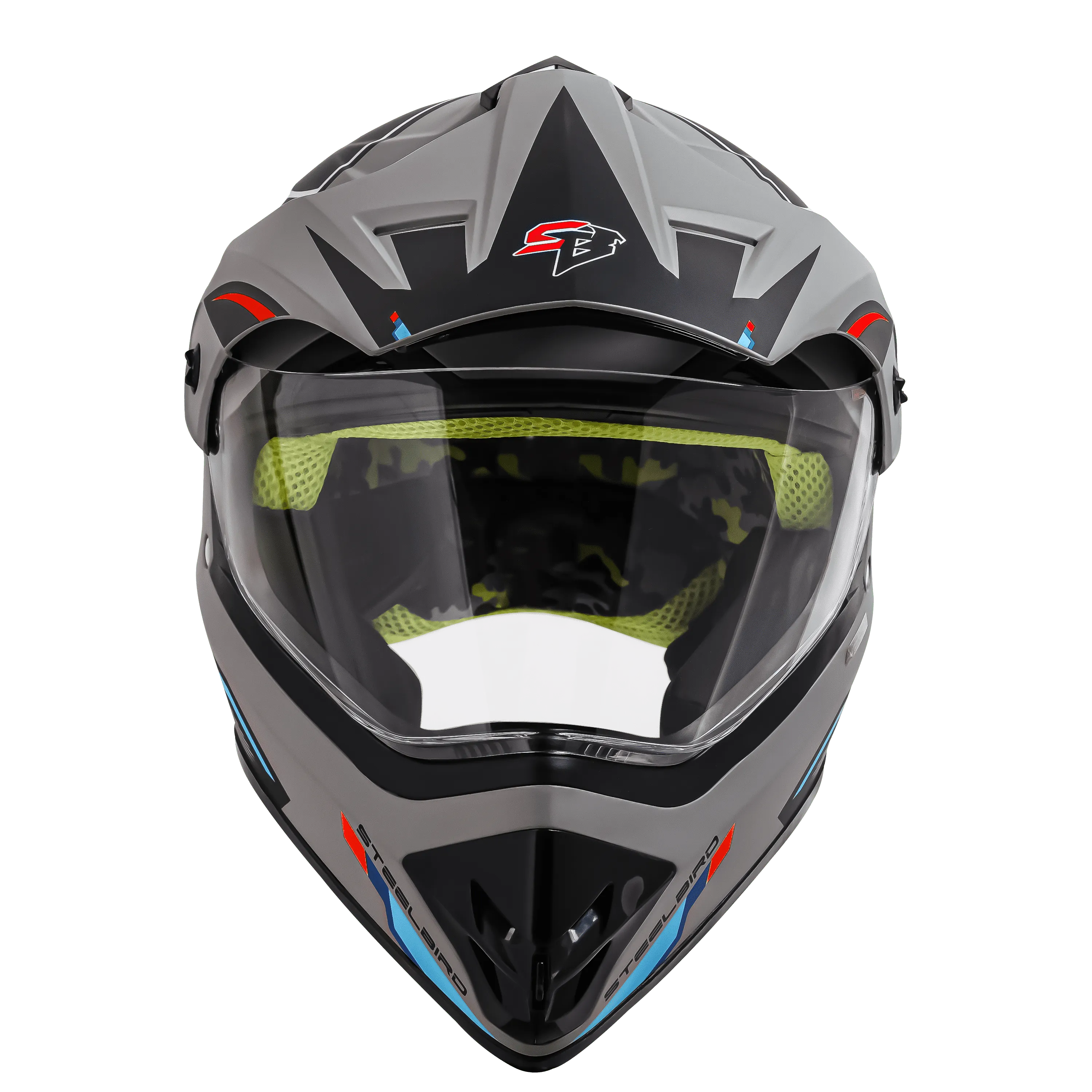 STEELBIRD Sbh 13 Racer Titanium Grey Red Off Road Helmet