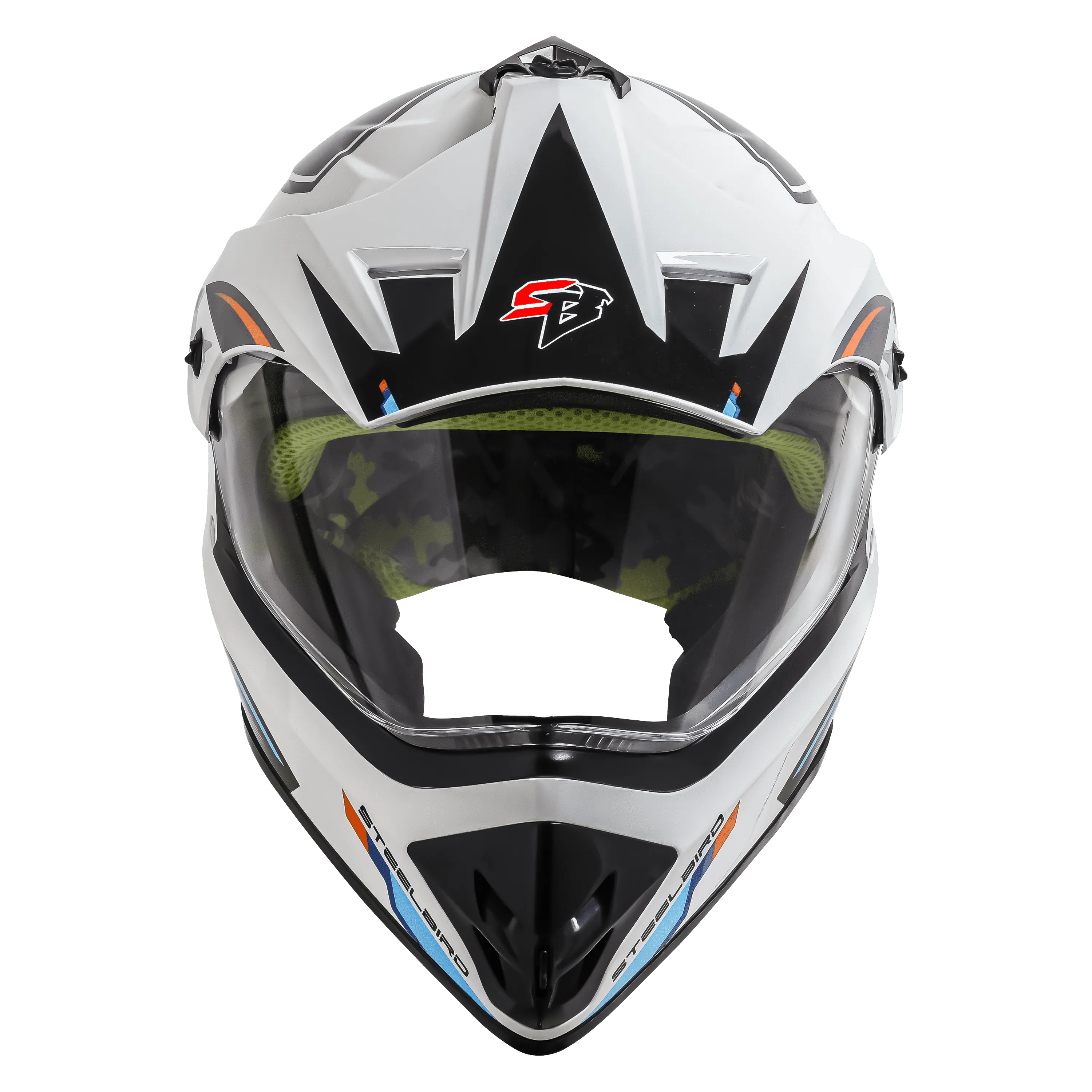 STEELBIRD Sbh 13 Racer White Orange Off Road Helmet