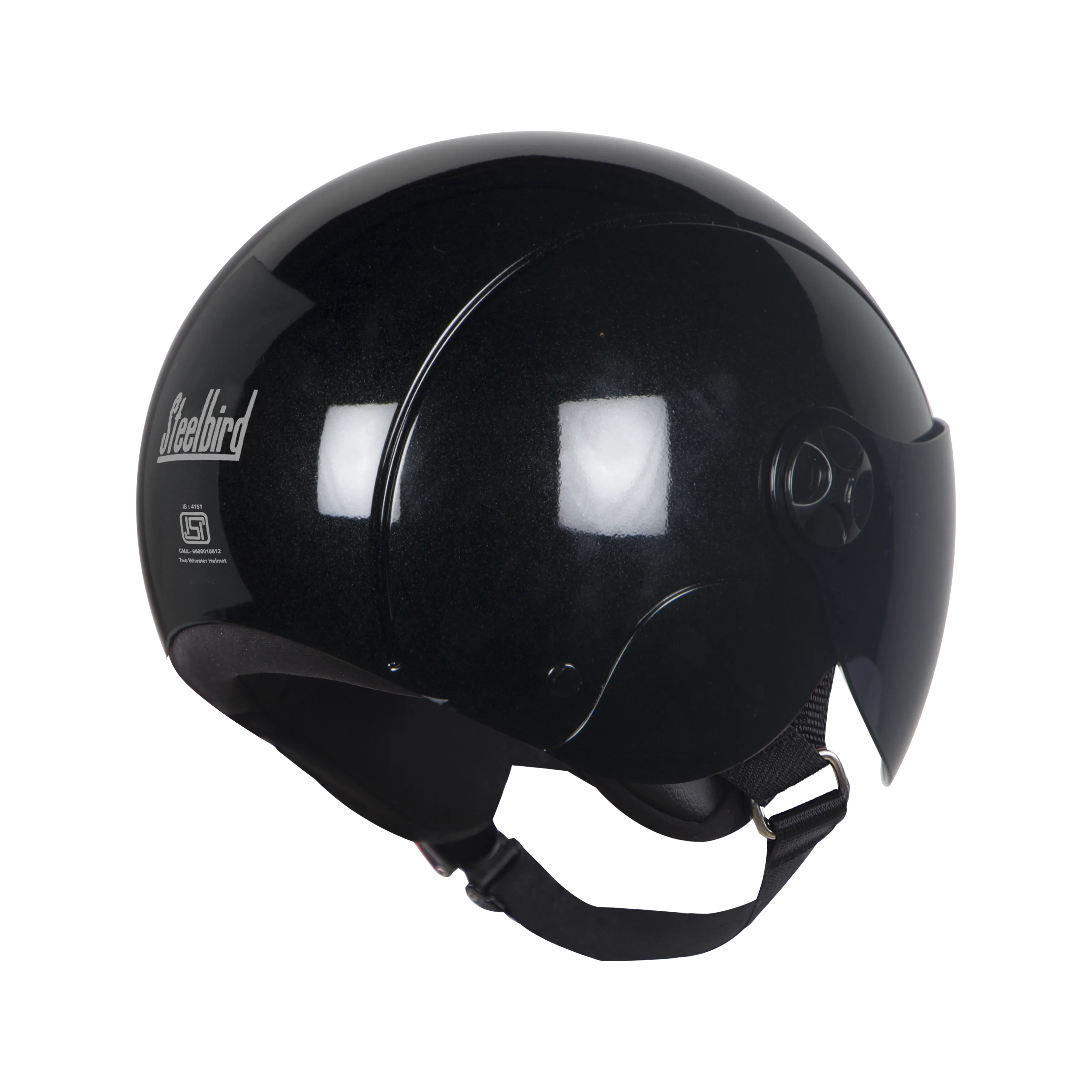 STEELBIRD Sbh 16 Rex Glossy Black Half Face Helmet