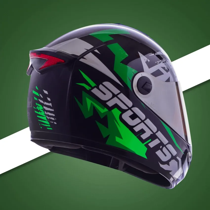 STEELBIRD Sbh 34 Iss R Sports Glsy Black Green Full Face Helmet