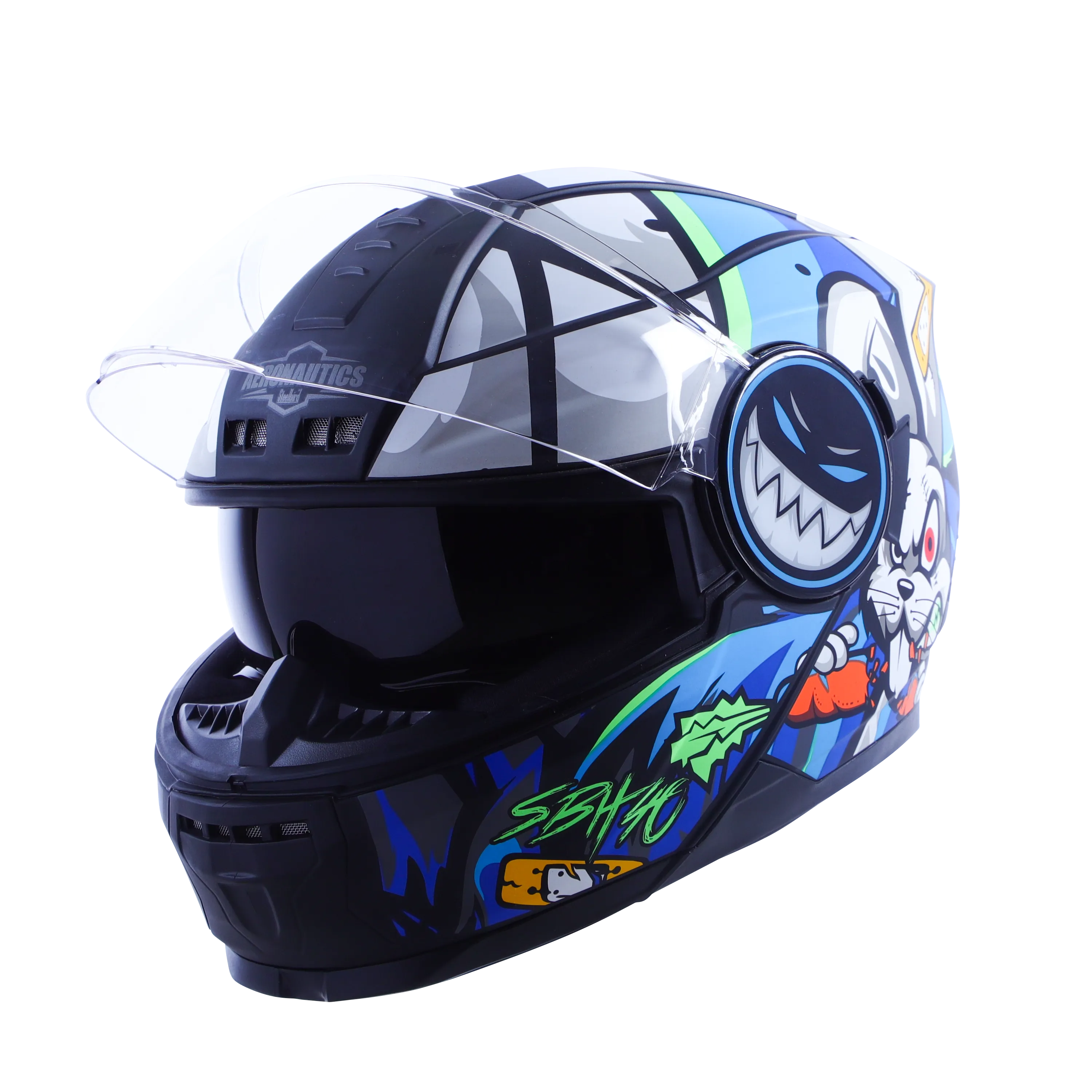 STEELBIRD Sbh 40 Issmecrazy Doe Glsy Blkblue 600Mm C Full Face Helmet