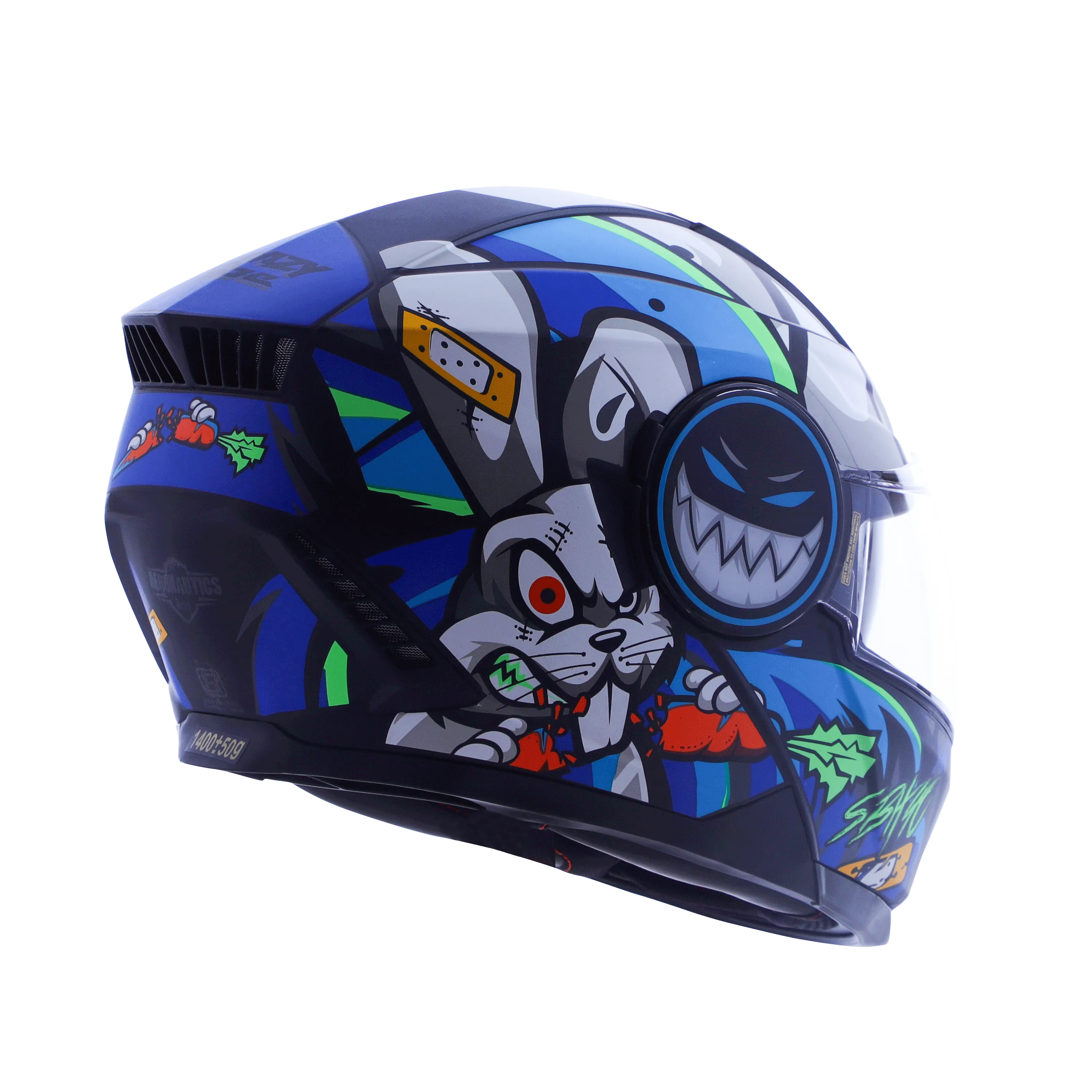 STEELBIRD Sbh 40 Issmecrazy Doe Glsy Blkblue 600Mm C Full Face Helmet