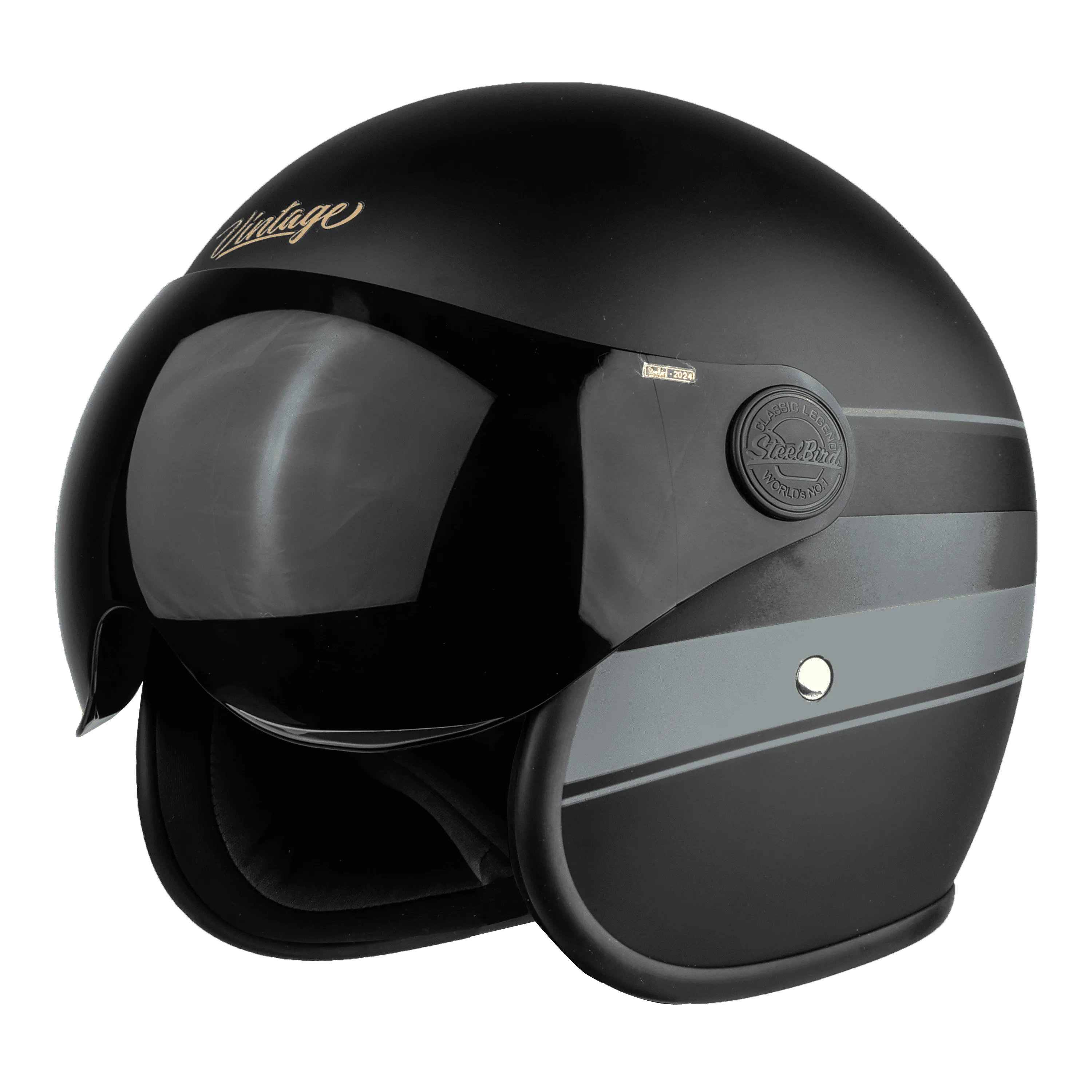 STEELBIRD Sbh 54 Vintage S1 Black Grey Half Face Helmet