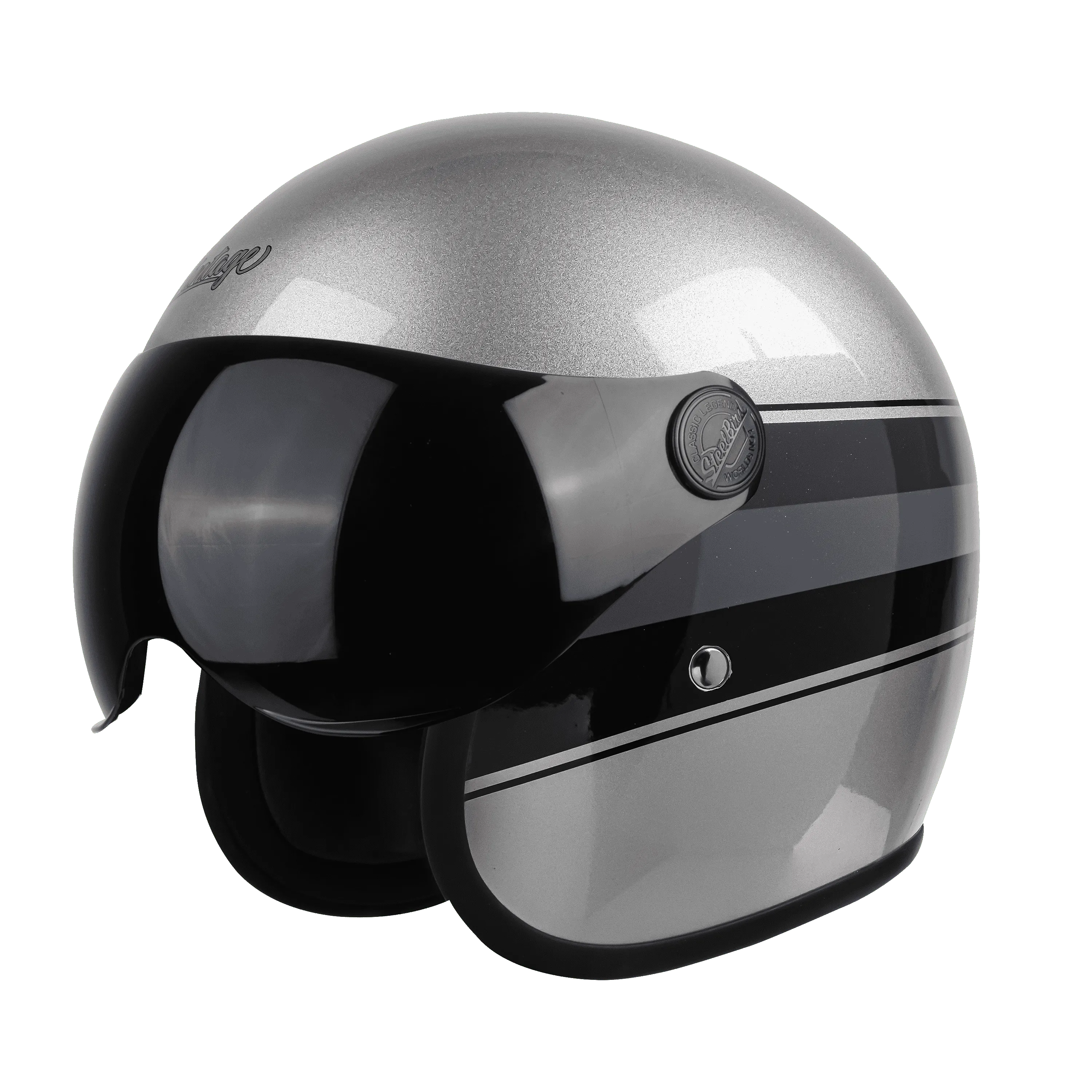 STEELBIRD Sbh 54 Vintage S1 Silver Black Half Face Helmet
