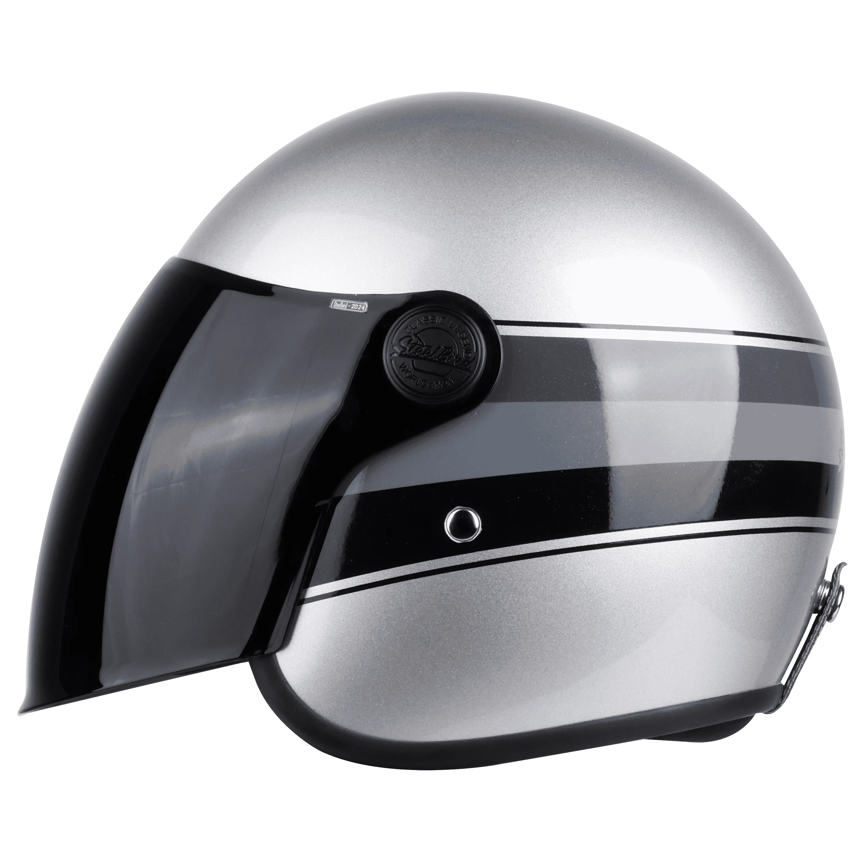 STEELBIRD Sbh 56 Vintage Silver Black Half Face Helmet