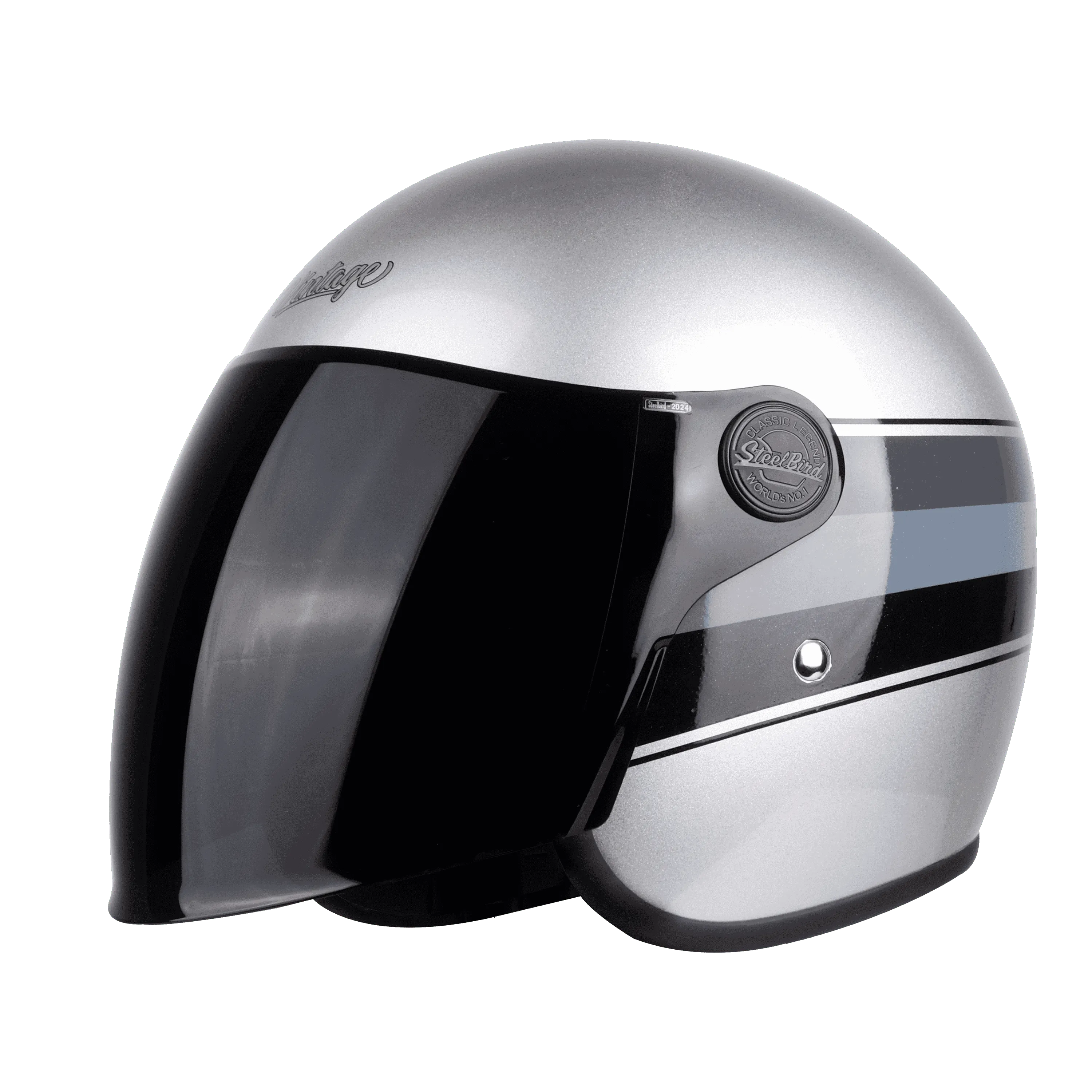 STEELBIRD Sbh 56 Vintage Silver Black Half Face Helmet