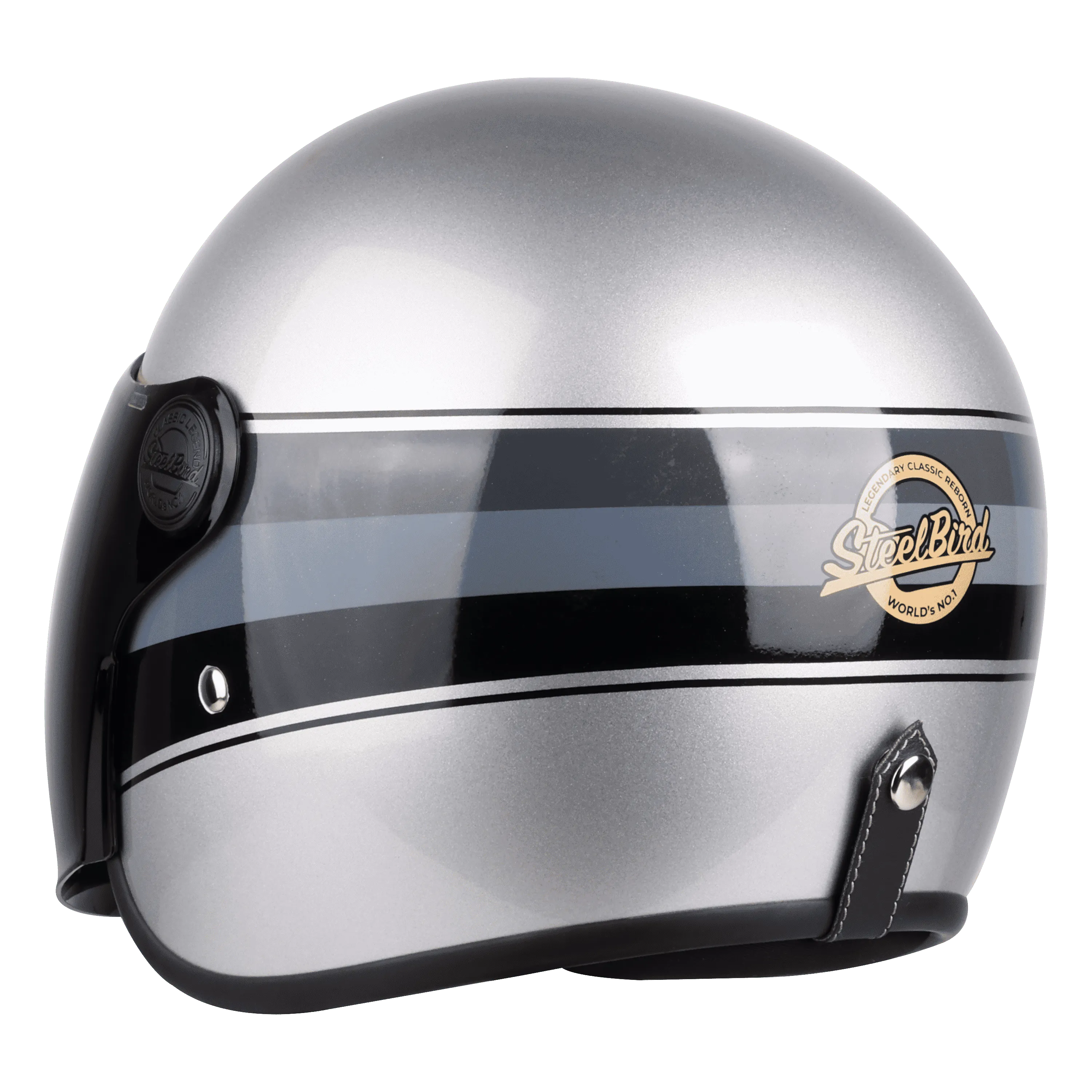 STEELBIRD Sbh 56 Vintage Silver Black Half Face Helmet