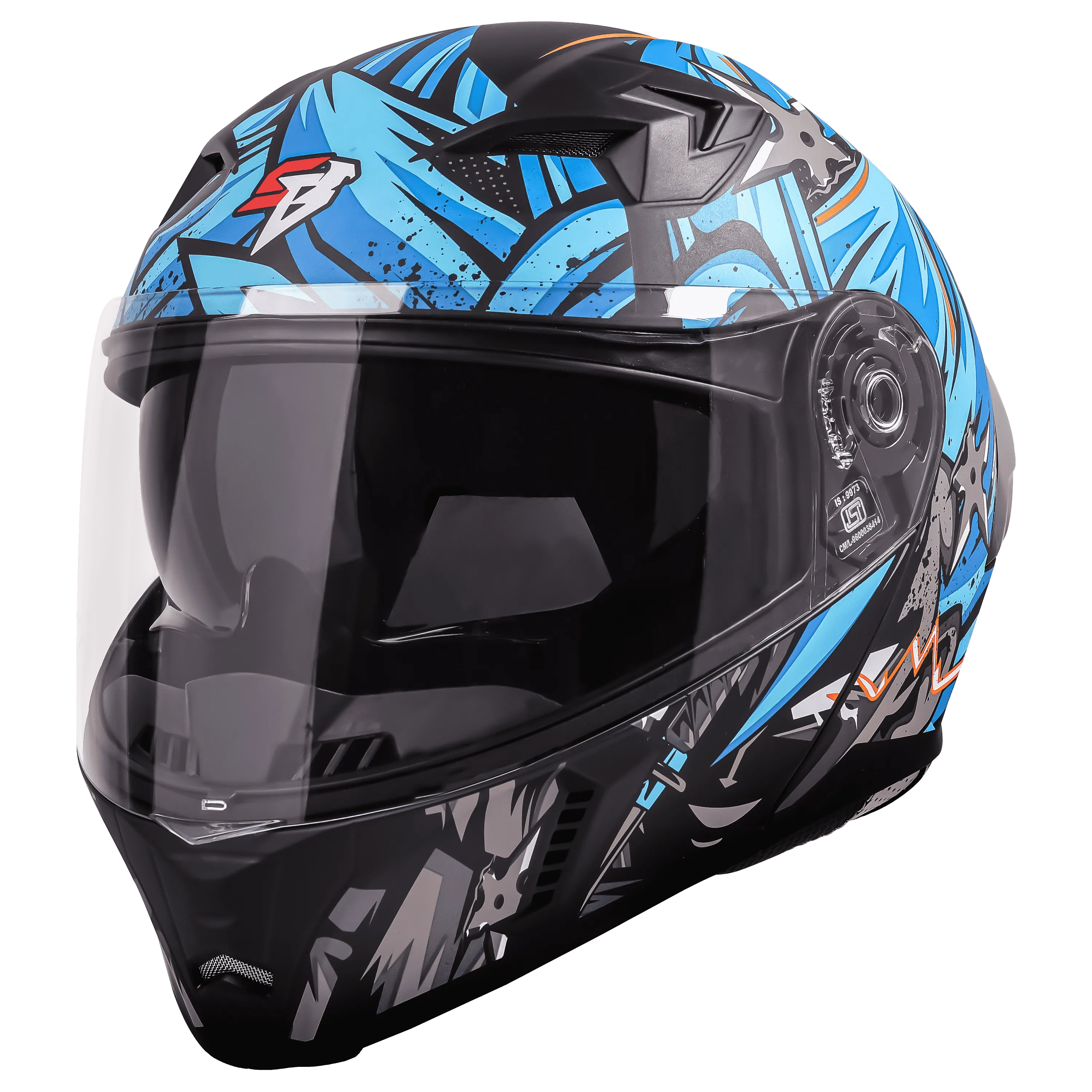 STEELBIRD Sba20 Dark Warrior Black Jazz Blue Full Face Helmet