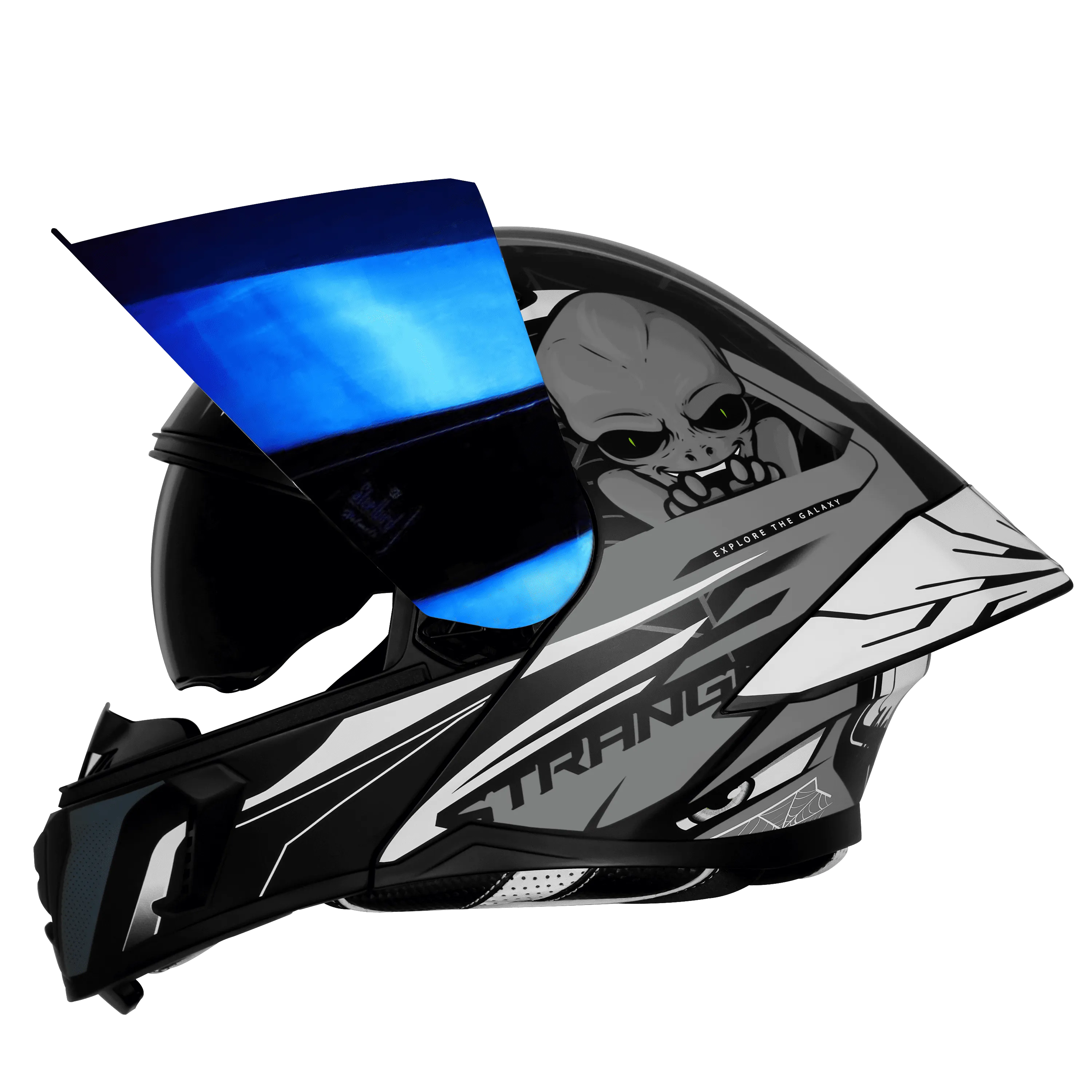 Steelbird Sba Strange Black Grey Flip Up Helmet