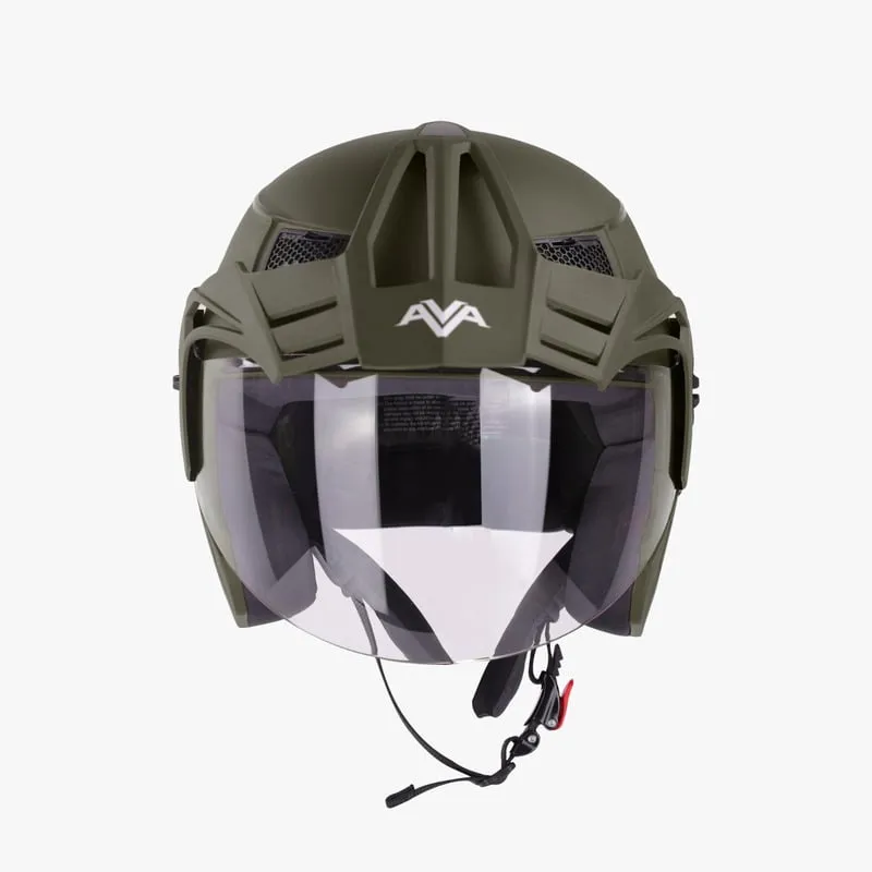 Steelbird Sbh-23 Ava Matt Battle Green +P-CAP 580MM Half face Helmet 